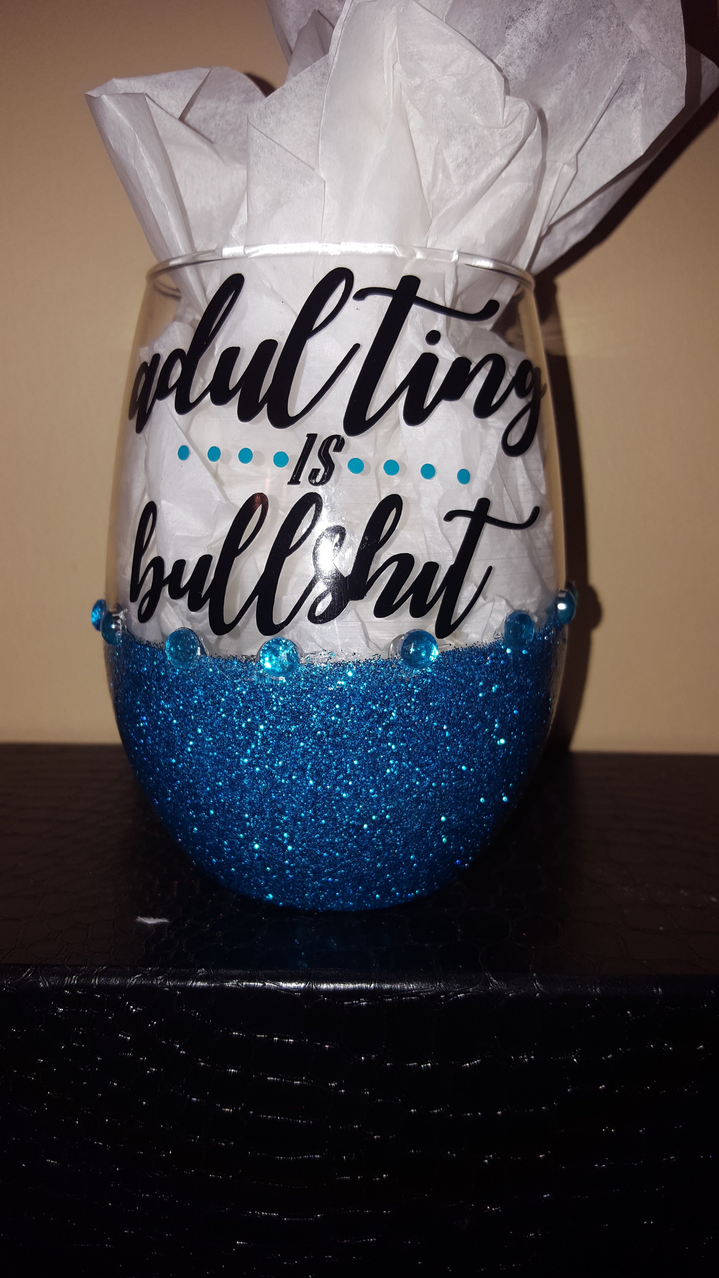 "Adulting Is Bullshit"  Candy Coated Bling StemLess Sipper