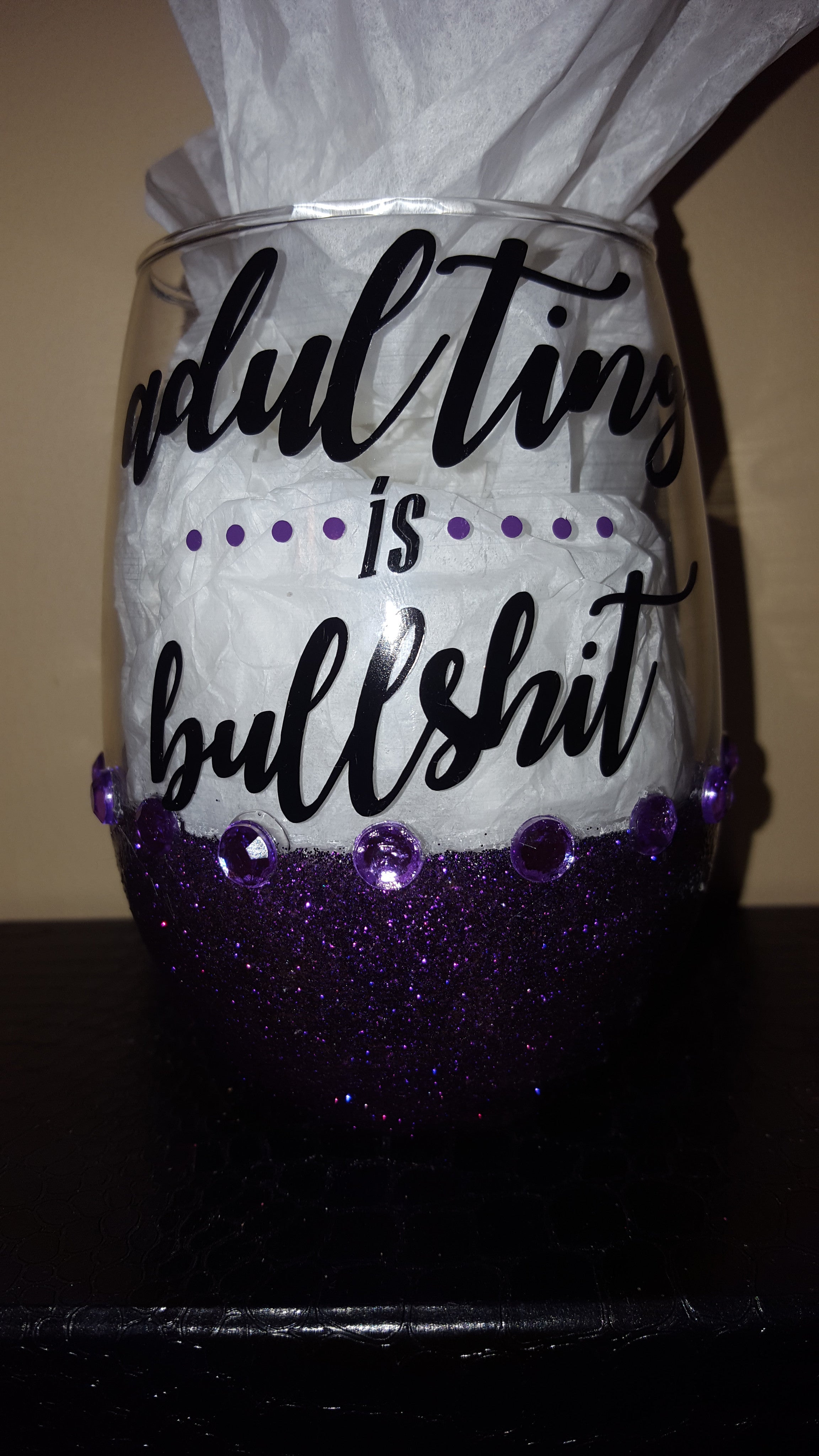 "Adulting Is Bullshit"  Candy Coated Bling StemLess Sipper