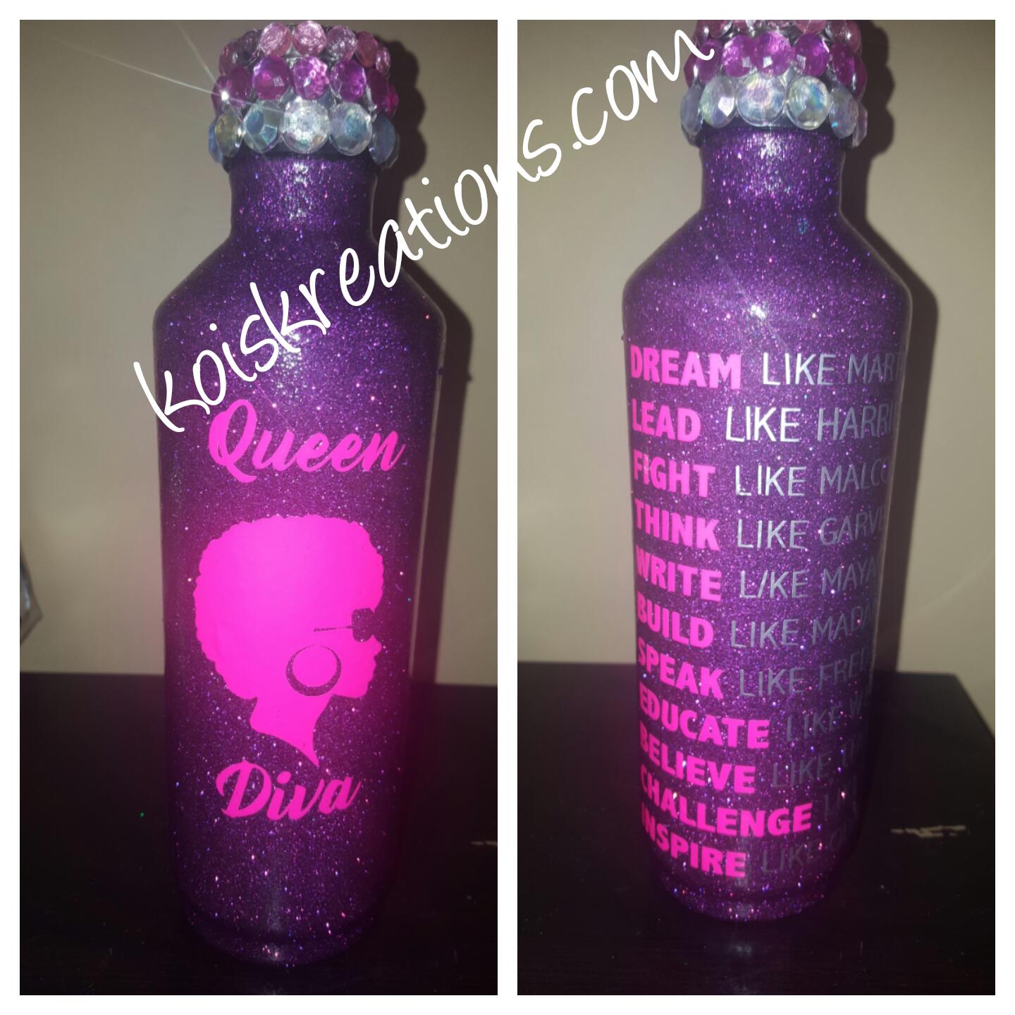 "Queen Diva" StainLess Steel Paying Homage To~Go Bottle w/ Bling'd Cap (22oz)- CLEARANCE